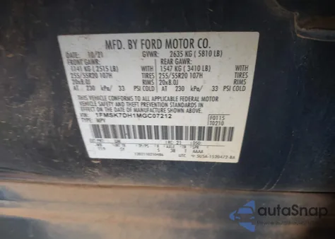 2021 Ford Explorer Xlt z USA, uszkodzony, nr VIN 1FMSK7DH1MGC07212